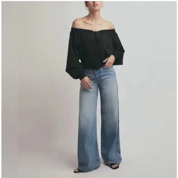 Favorite Daughter Black Off the Shoulder Bomber Jacket - Small (New) - Picture 4 of 9